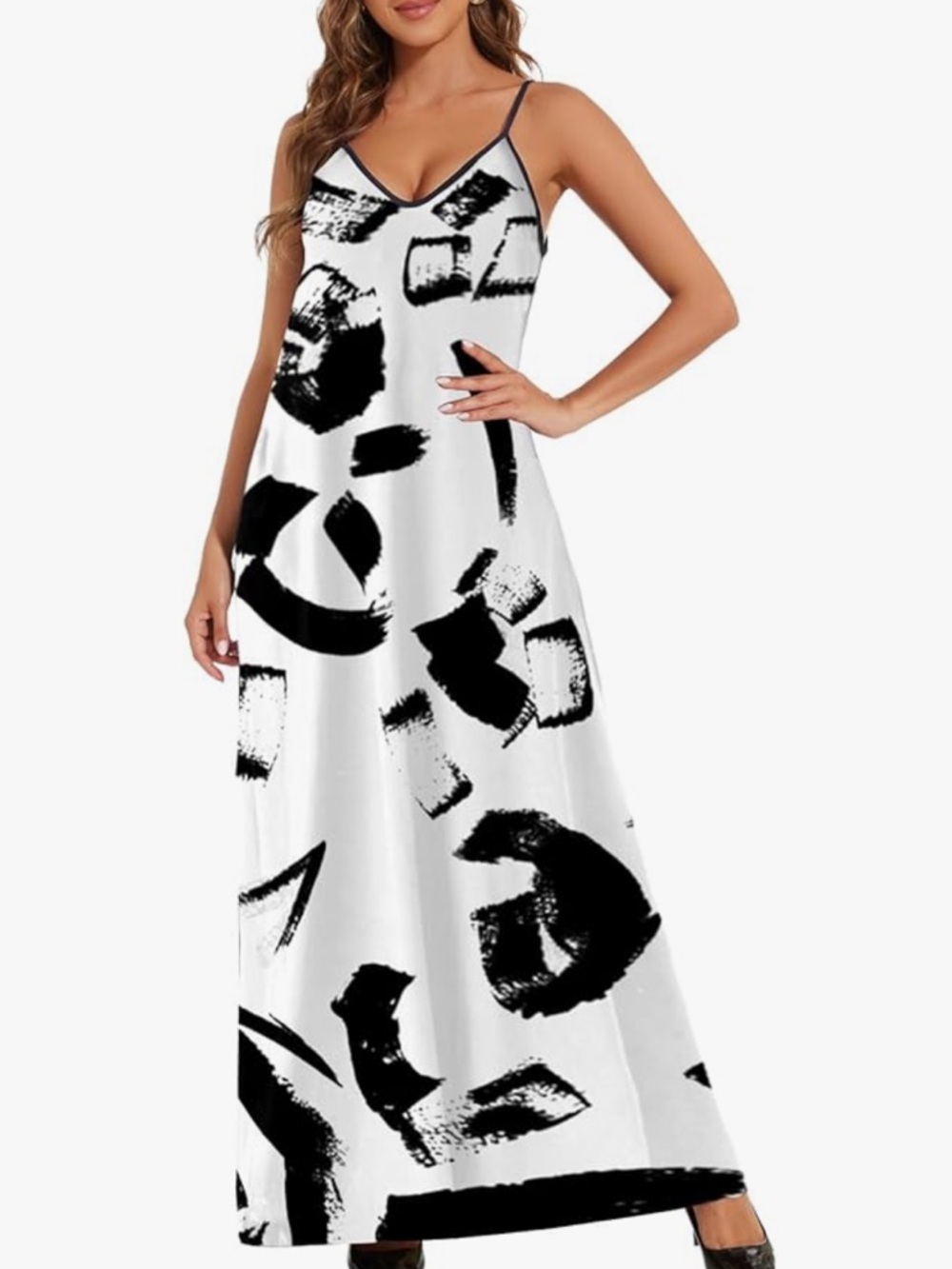 Chic Nation Black & White Brushstroke Maxi Dress